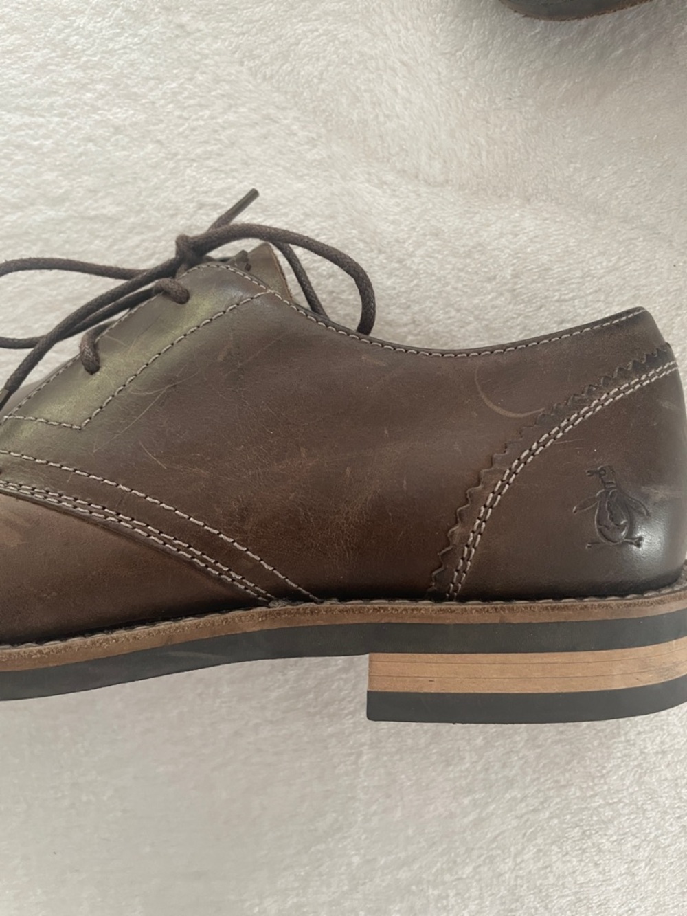 Original Penguin Men's Dark Brown Leather Lace-Up Oxfords - Picture 9 of 13